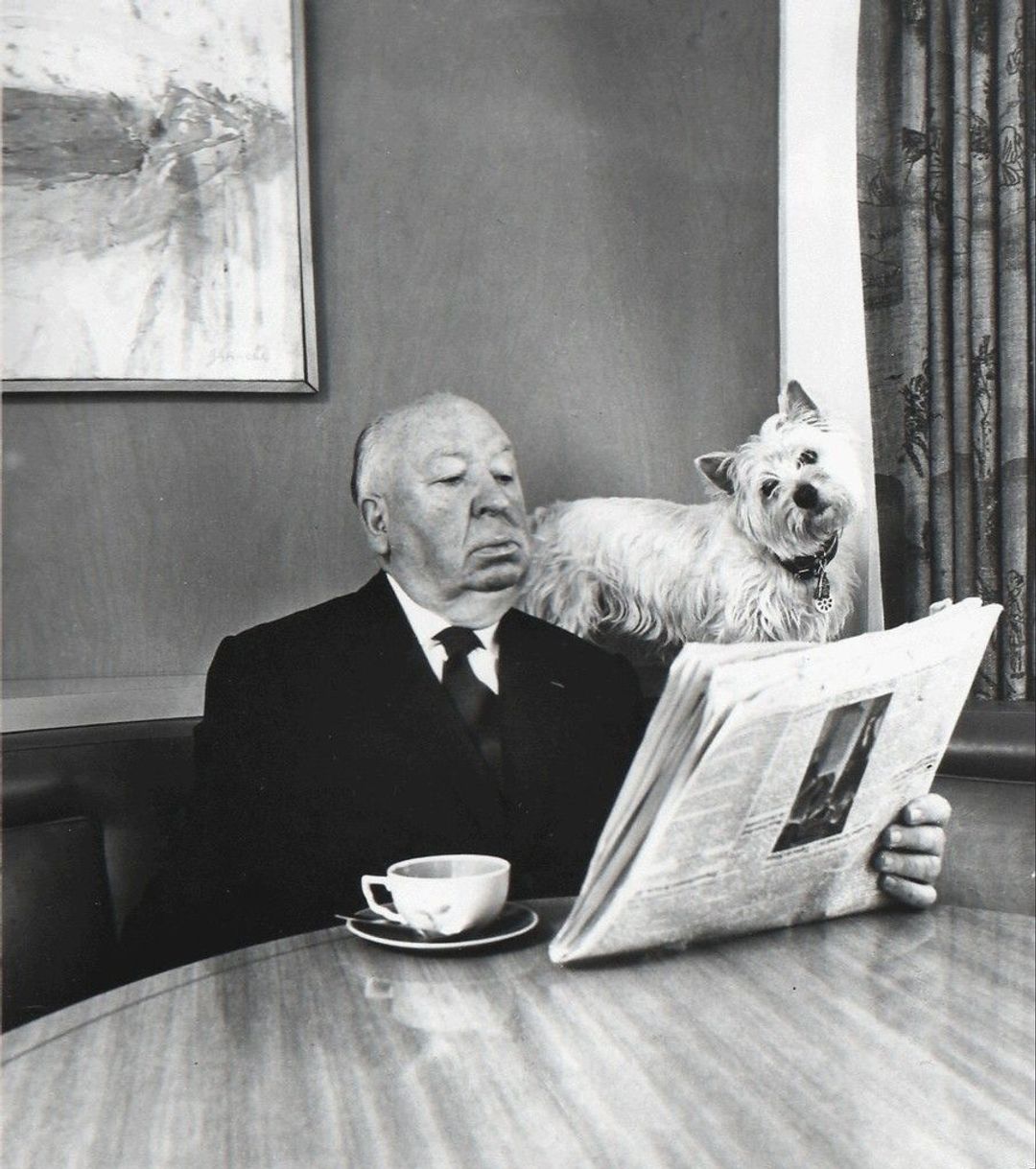 Alfred Hitchcock and his Sealyham Terrier, 1974 Silver gelatin print by Philipee Halsman.
